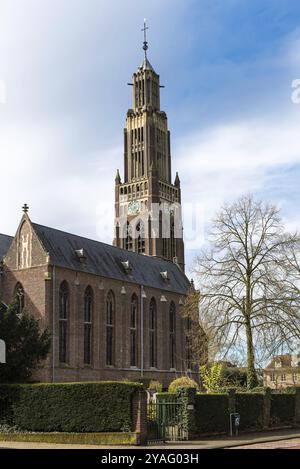 Echt, Limburg, The Netherlands, 04 07 2022, Tower of the Landricus catholic church, Europe Stock Photo