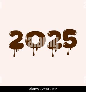 New year 2025 3d text number melted chocolate concept for celebration vector illustration isolated Stock Vector