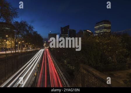 Sint-Joost-ten-Noode, Belgium, 11 26 2017: the botanical gardensand traffic light trails of the tunnel, Europe Stock Photo