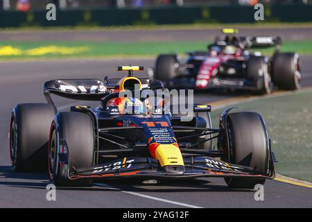 MELBOURNE, AUSTRALIA, APRIL 2: Sergio Perez of Mexico drives the Oracle Red Bull Racing RB19 on race day during the 2023 Australian Grand Prix at Albe Stock Photo