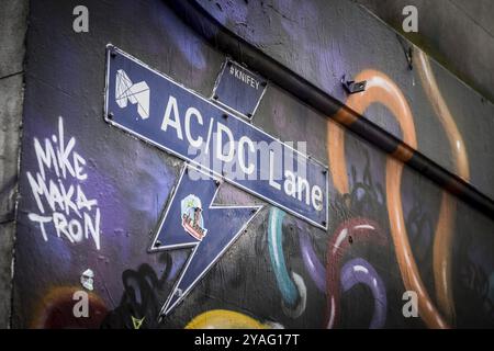 MELBOURNE, AUSTRALIA, MARCH 26, 2023, Architectural details in Melbourne's AC/DC Lane on a cloudy overcast day in Melbourne, Victoria, Australia, Ocea Stock Photo