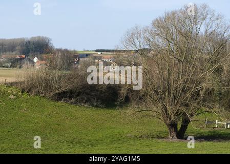 Merchtem, Flemish Brabant Region, Belgium, 03 06 2022: View over the fields and green hills at the countryside, Europe Stock Photo