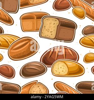 Vector Bread Seamless Pattern, decorative background with collection illustrations of flying assorted bread, square placard with group of flat lay whe Stock Vector