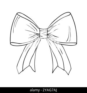 Vector bow for a birthday party. Linear drawing in black and white for the icon festival. A design sketch made by hand on a white isolated background Stock Vector