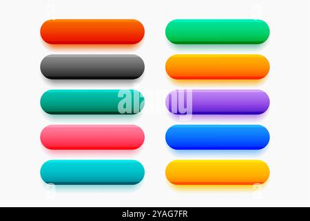 3d style empty rectangular web app button in set vector Stock Vector ...