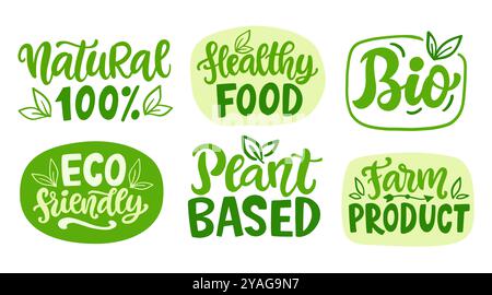 Eco Friendly Organic Food Vector Lettering Set Stock Vector