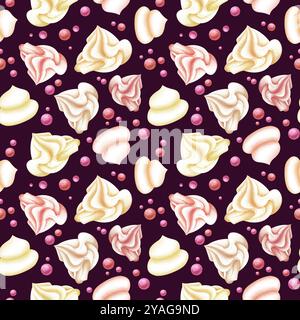Marshmallow and meringue pink, white, cream, vanilla. Seamless pattern on a dark background painted with watercolor. For design, textiles, menu, fabri Stock Photo
