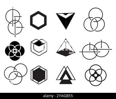 Set of geometric shapes, vector geometry is not possible. Element for abstract paintings for logo illustrations on white background. Icon Stock Vector