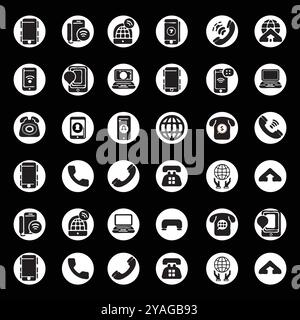 Illustration set of icons for business. Icons for phone, management, finance, strategy, marketing on a white background. Stock Vector