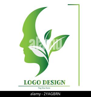 Health care medical service for clinic or hospital logo Vector Logo Design Six Green Leaf with human face. Stock Vector