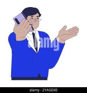 Middle aged arab man talking on phone 2D cartoon character Stock Vector