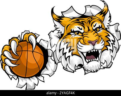 Wildcat Bobcat Basketball Animal Sport Team Mascot Stock Vector