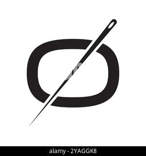 Letter O Tailor Sewing Needle Logo Design Concept For Embroider, Textile, Fashion, Cloth, Fabric Symbol Stock Vector