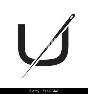 Letter U Tailor Sewing Needle Logo Design Concept For Embroider, Textile, Fashion, Cloth, Fabric Symbol Stock Vector