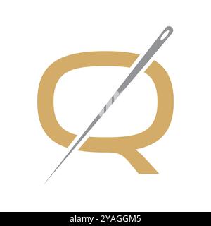 Letter Q Tailor Sewing Needle Logo Design Concept For Embroider, Textile, Fashion, Cloth, Fabric Symbol Stock Vector