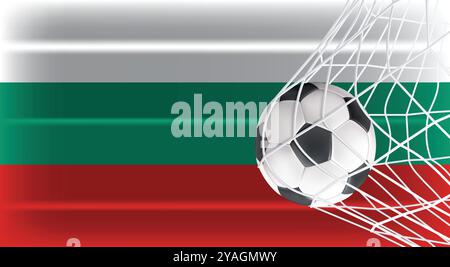 Soccer Football ball in Goal Net Isolated on Bulgaria Shaded Flag, Sports Accessory Equipment for Playing Game, Championship Stock Vector