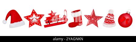 Various red Christmas decorations isolated on white background Stock Photo