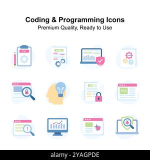 Coding and programming premium quality icons set, ready to use vectors Stock Vector