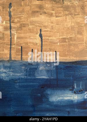 abstract blue and brown acrylic painting Stock Photo