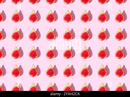 SeamlessPattern of Halved Fresh Figs on Light Pink Background Stock Photo