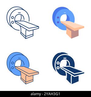 MRI scanner machine icon set in flat and line style. Magnetic resonance imaging. Vector illustration Stock Vector