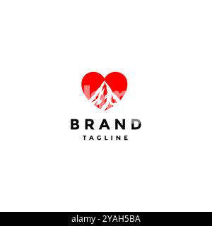 Mountain Peak Silhouette Inside Heart Icon Design. Simple Mountain Lovers logo Design. Stock Vector