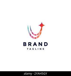 Initial Letter U Star Logo Design. Meteor Trajectory Turns to Form the Letter U Logo Design. Stock Vector