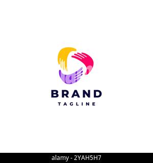 Three Rotating Hands Icon Design. Three Rotating Palms Forming a Play Triangle Icon Design. Stock Vector