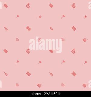 Set of pixelate, 8 bit icons seamless background for Valentine's Day Stock Vector