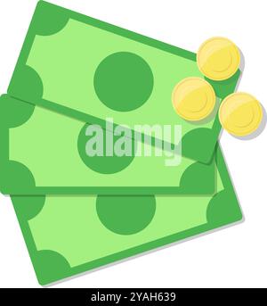 Money, banknotes with coins. Vector for design Stock Vector