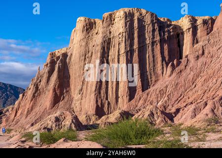 Colorful eroded geologic formations in the Quebrada de Cafayate in the Calchaqui Valley of Argentina.  Also called the Quebrada de las Conchas. Stock Photo