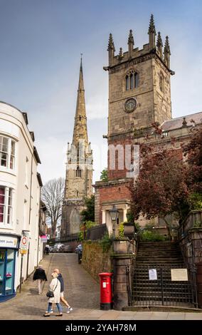 UK, England, Shropshire, Shrewsbury, Fish Street, St Julian’s and St Alkmund’s Churches Stock Photo