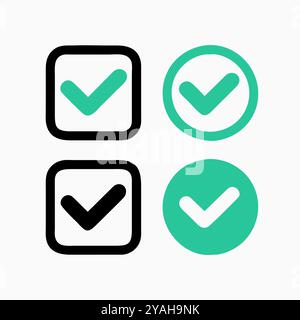 Set of Check Marks in Square and Circle Designs. Stock Vector