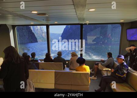 7th September, 2024 Flam & Bergen, Norway  Tourists enjoying a bright but moody morning on the N¾r¿yfjord Stock Photo