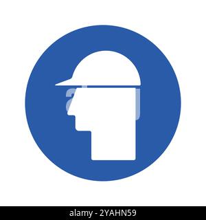 Isolated blue round sign of use safety helmet required, with illustration men worker wear helm Stock Vector