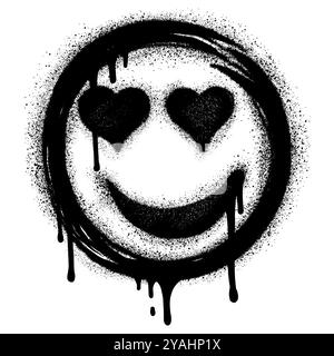 Spray Painted Graffiti hearts eyes emoticon Sprayed isolated with a white background. Stock Vector