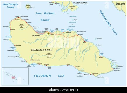 Detailed map of the Solomon Island Guadalcanal Stock Photo