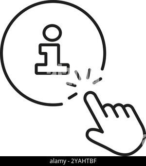 Information Button with Hand Pointer Clicks Line Icon, Online Support and Help. Clickable Info Sign for Assistance and Web Service Outline Symbol Stock Vector