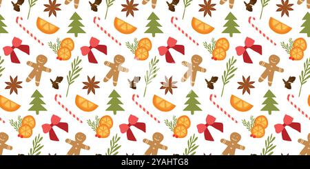 Christmas Seamless Pattern. Christmas and New year Holiday Repeatable Template, Vector Flat Decorative Elements Texture for Wallpaper, Gift Wrapping p Stock Vector