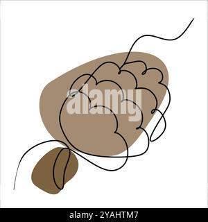 One line drawing in vintage style christmas fir cone with Abstract Color Shapes. Hand drawn sketch, retro style Vector Illustration Isolated on White. Stock Vector