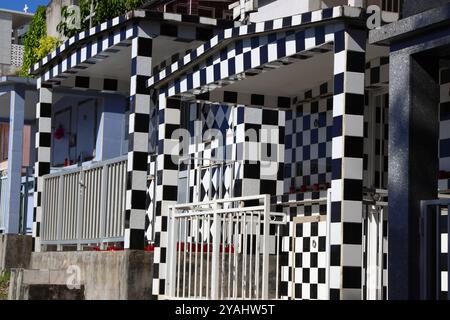 Guadeloupe black white tiled cemetery of Morne-a-l'Eau. Grande-Terre island. Stock Photo