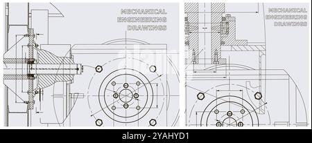Blueprint. Engineering illustration set. Abstract Technology Background. Mechanical engineering drawing. Technical illustrations Stock Vector