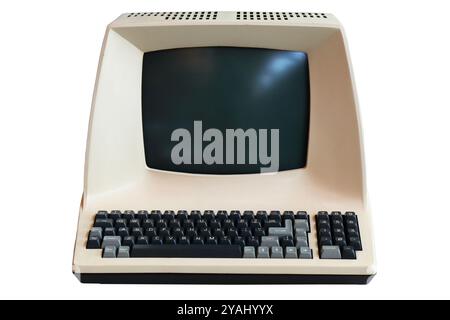Retro computer isolated on white background. Vintage personal computer. Stock Photo