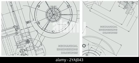 Blueprint illustration set. Mechanical engineering drawing. Engineering Drawing Background. Technical illustrations Stock Vector
