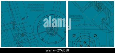 Blueprint. Abstract Technology Background. Engineering illustration set. Mechanical engineering drawing. Technical illustrations Stock Vector