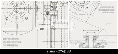 Blueprints. Set of corporate identity templates. Mechanical engineering drawing. Technical illustrations, backgrounds. Scheme, plan, outline Stock Vector