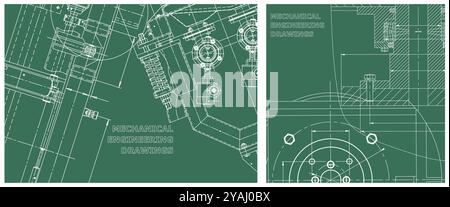 Blueprints set. Mechanical engineering drawing. Engine line drawing background. Technical Stock Vector