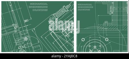 Blueprints set. Engine line drawing background. Mechanical engineering drawing. Technical Stock Vector