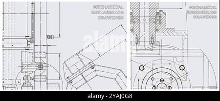 Blueprint. Engineering illustration set. Abstract Technology Background. Mechanical engineering Stock Vector