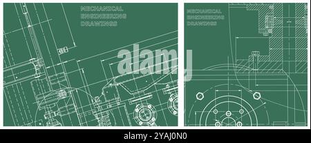 Blueprints set. Mechanical engineering drawing. Engine line drawing background. Technical illustrations, backgrounds. Scheme plan Stock Vector